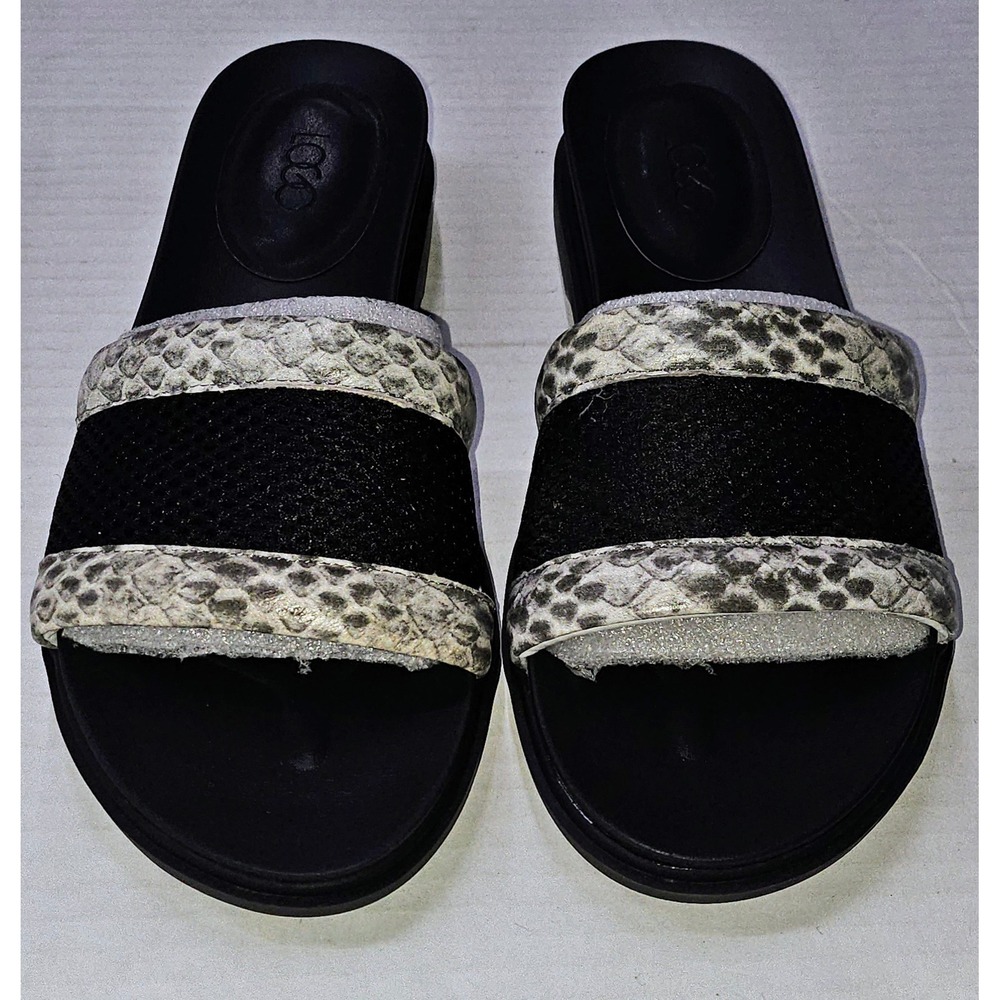 LOGO by Lori Goldstein Melanie Black Snakeskin Platform Slide Sandals 5.5M NEW